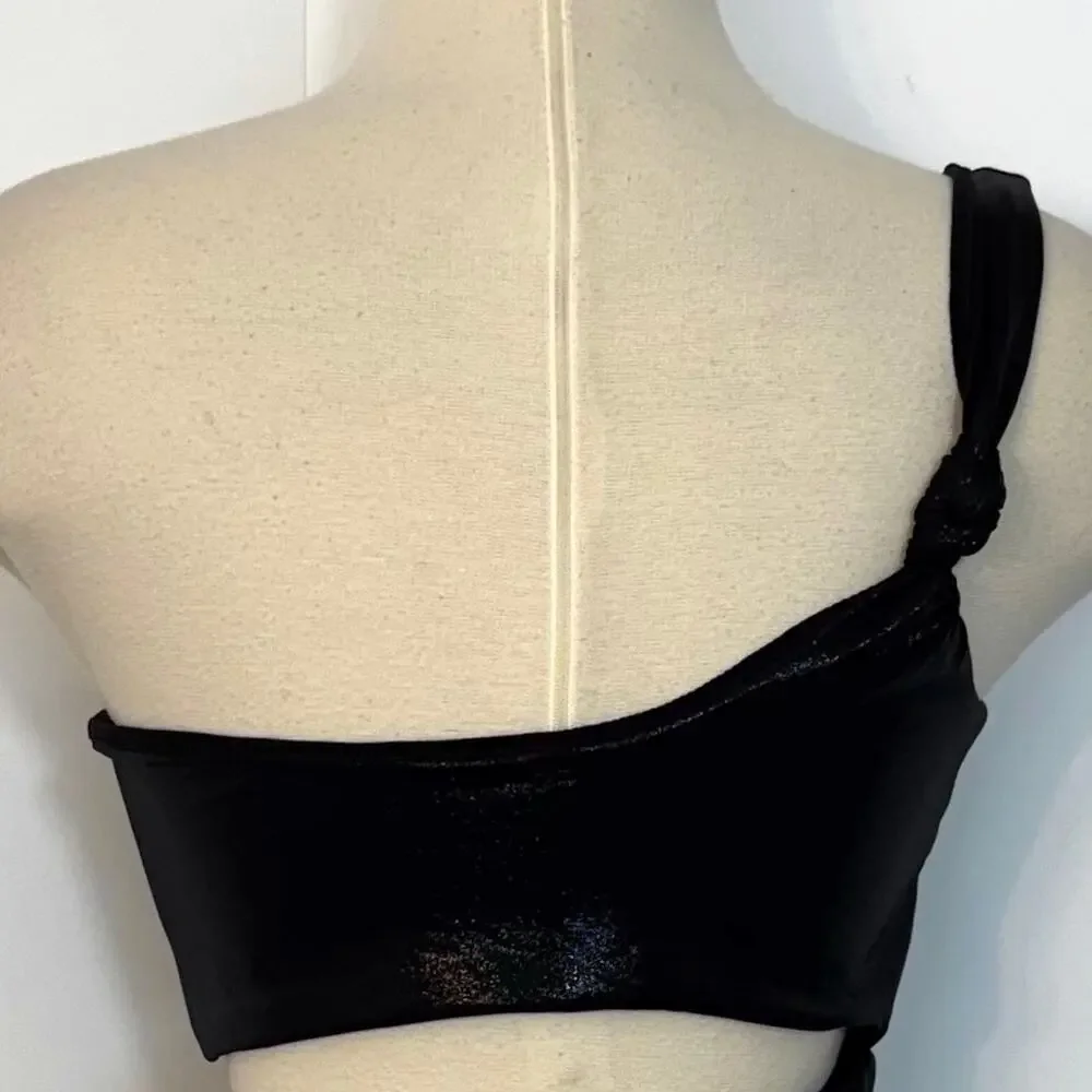 SKIMS Liquid Shine Swim Knotted One Shoulder Monokini Swimsuit Onyx L NWT